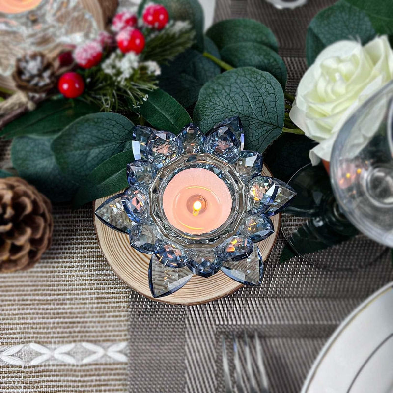 Kolnlala Crystal Lotus Flower Tealight Candle Holders/Glass Tea Light Candlestick Decor Decoration for Christmas Home Wedding Party… (Clean 1pc)