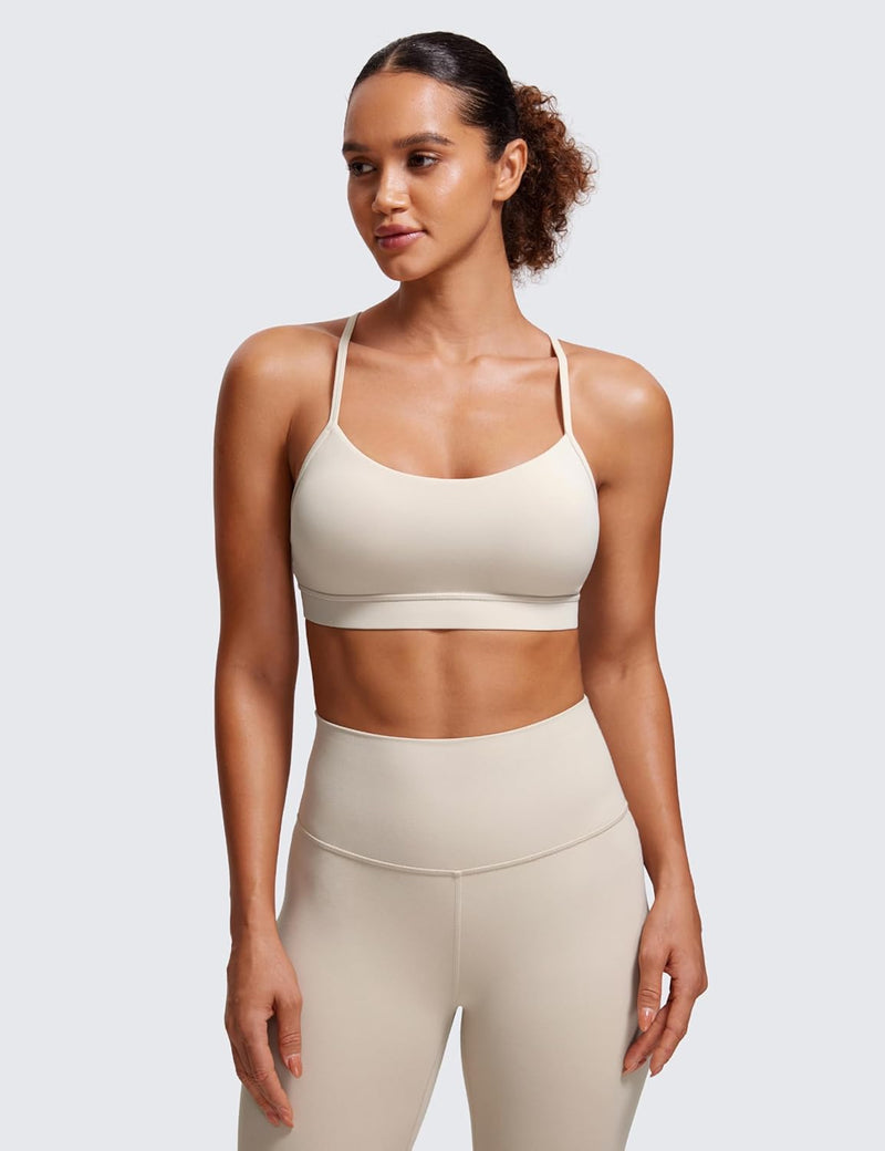 CRZ YOGA Y Back Sports Bra for Women - Padded Racerback Spaghetti Straps Thin Strap Low Impact Workout Yoga Bra