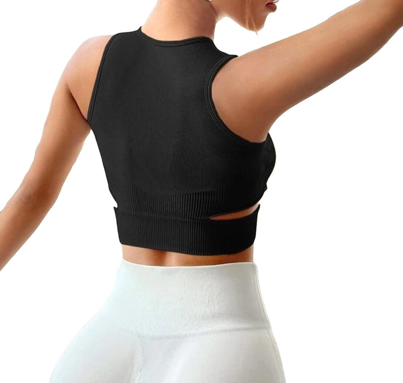 Sports Bra Seamless Crop Top Yoga High Neck Tops Running Gym Sportswear Fitness Full Cup Padded for Women…