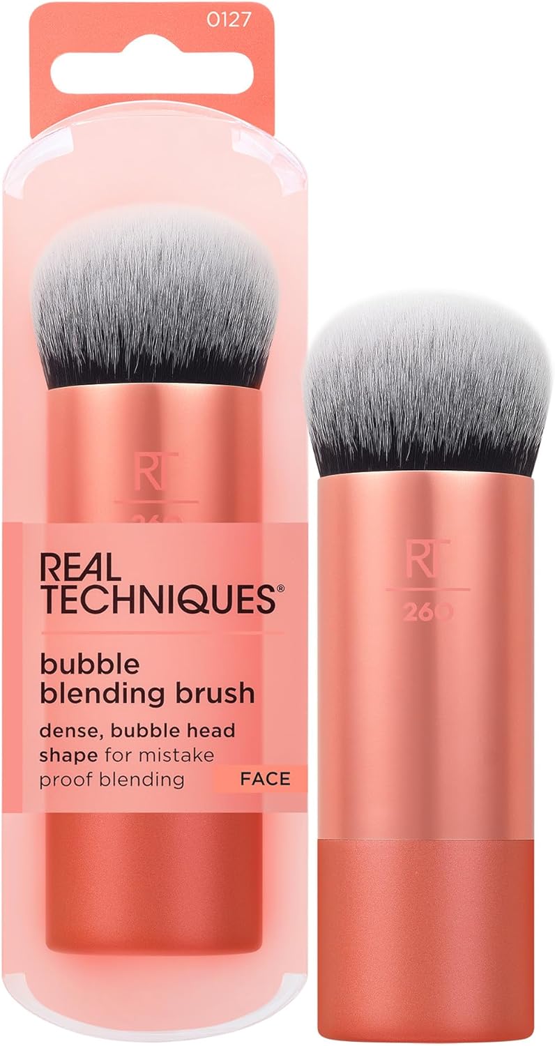 Real Techniques Bubble Blending Makeup Brush, Multipurpose Face Brush for Liquid, Cream, & Powder Products, Unique Bubble Brush Head, Synthetic Bristles, Vegan & Cruelty Free, 1 Count