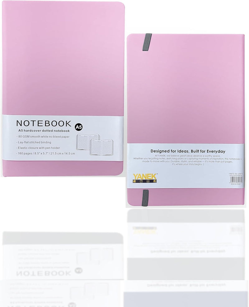 Yanek A5 Lined Notebook - Hardcover, 160 Pages, Writing Pad for Notes, Journals, Sketches, School, Office, and Personal Use - Durable, Portable, Pack of 1 (Black) - Lavender