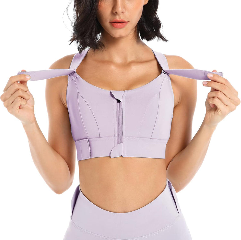 Sports Bra for Women High Impact Work Out Bra with Support Front Zipper Gym Padded Bras with Adjustable Straps