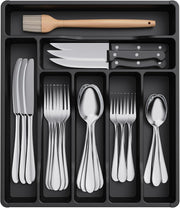 Silverware Drawer Organizer Tray, Plastic Cutlery Storage for Kitchen, Flatware and Utensil Holder Divider for Spoons Forks Knives Tableware, 9.1 x 12.6", 5 Slots, Black - Black 12.3 x 14.2 inch (7 Slots)