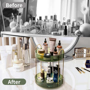 360 Rotating Makeup Organizer, 2-Tier Green Modern Minimalist Countertop Caddy for Cosmetics, Skincare & Perfume - Green 2 Tier