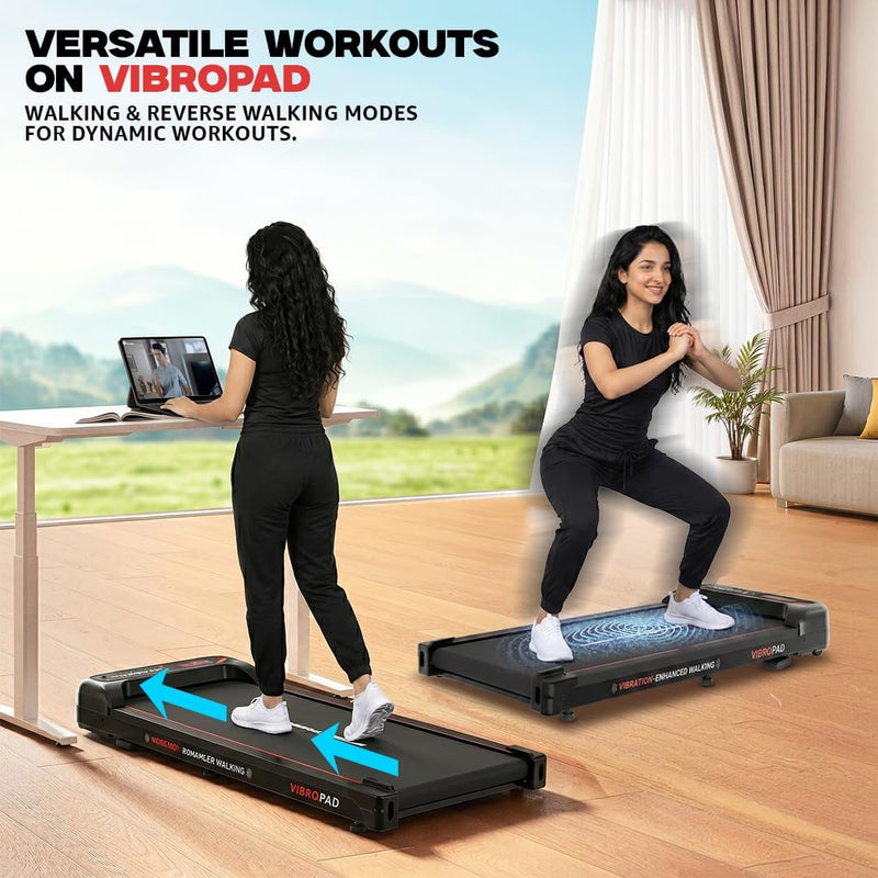 PowerMax Fitness VibroPad 3.5 HP BLDC Motorized 4 in 1 Vibration Walking Pad Treadmill for Home Use 8% Manual Incline with Remote Control Top Speed 6kh/h LED Display Running Surface 900x385mm