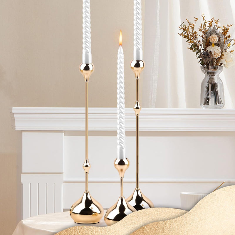 Gold Decorative Metal Candle Holder for Home,3Pcs Layered Height Taper Candlesticks Holder,Modern Home Gold Candle Holder Table Centerpiece Decoration