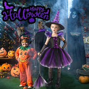 Yoawllty Witch Costume Halloween for Girls with Hat & Broom Fancy Party Dress Up Outfit, Fairytale Witch Costume Cute Witch Costume Set Purple