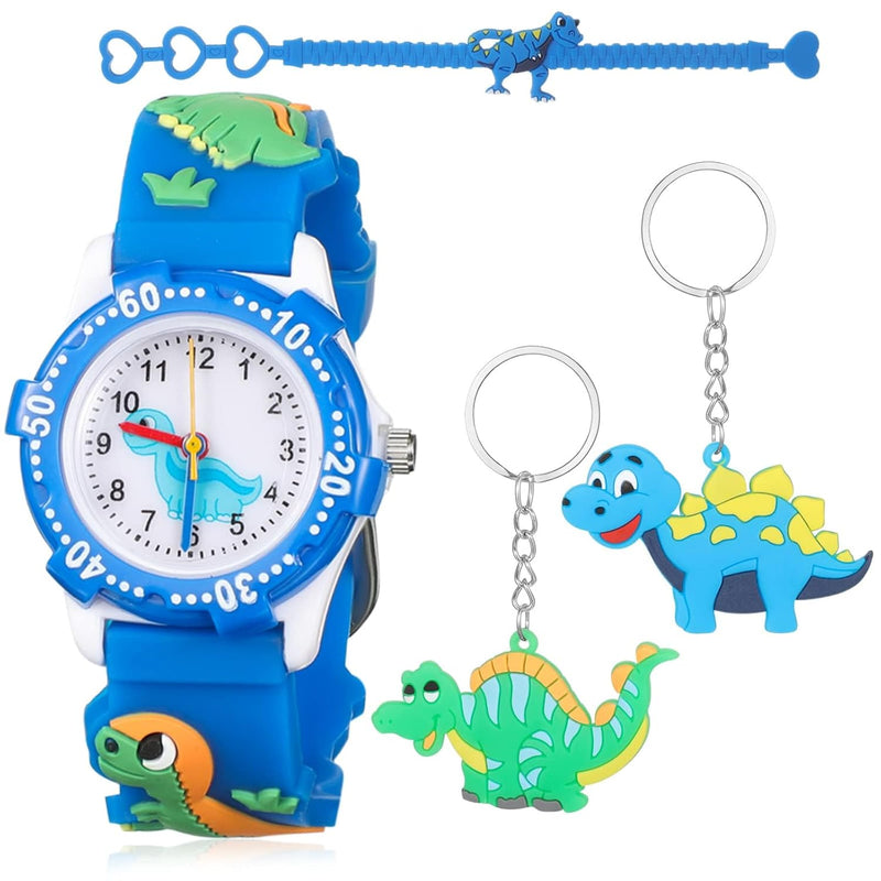 NAWOKEENY 4Pack Dinosaur Watch Set, Including Dinosaur Boys Watch Dinosaur Keyring Keychains Dinosaur Bracelets Party Bag Fillers for Kids Dinosaur Gifts for Birthday Party Gift Supplies
