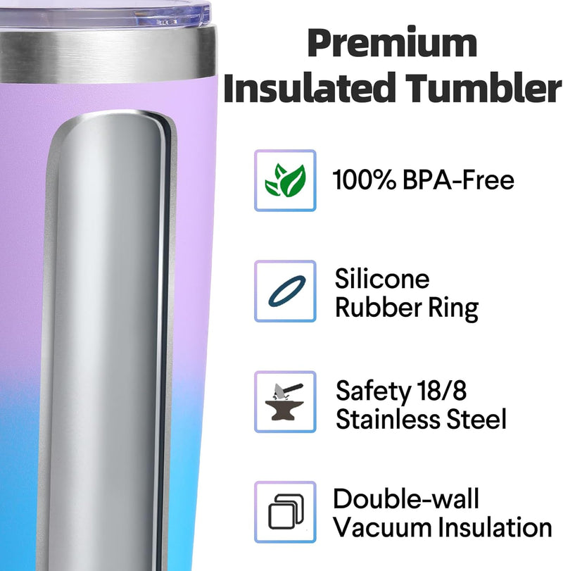 Volhoply 20oz Stainless Steel Tumbler with Lid and Straw,Double Wall Insulated Travel Iced Coffee Mug Fits Car Cup holder,Powder Coated Cups for Hot and Cold Drinks,Gifts for Women Men（White,1 Set）