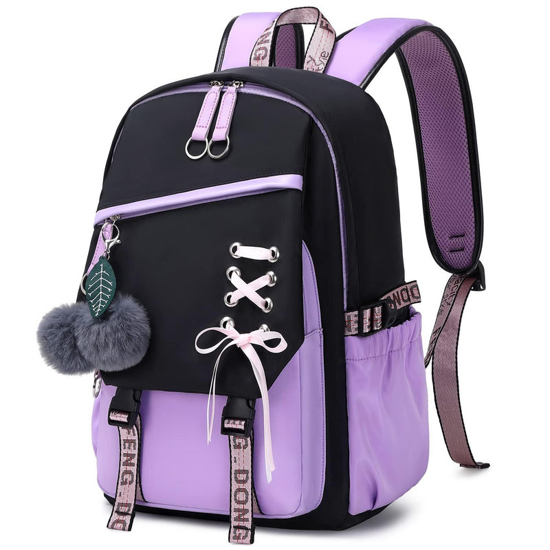 Teenage Girls Bookbag School Backpack Children Casual Daypack Schoolbag for Teens Black Purple