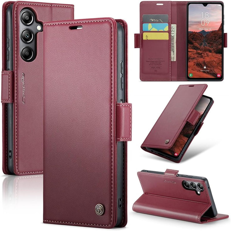 For Samsung Galaxy Z Fold 6 5G Leather Case RFID Blocking 3 Card Slot Mobile Cover - Red - Galaxy A05s 4G Black