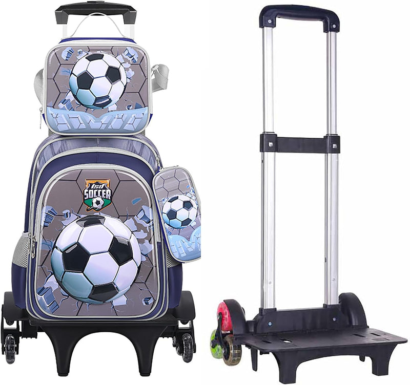3PCS Kids Backpack for Boys Girls, 16 Inch Water Resistant Bookbag & Lunch Box & Pencil Case for Preschool Kindergarten Primary Junior Elementary School Teen Students (6-12 Age) - B-Football
