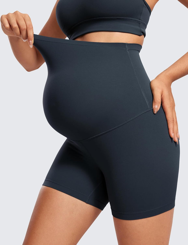 CRZ YOGA Womens Butterluxe Maternity Yoga Biker Shorts Over The Belly 4" / 6" - Pregnancy Workout Running Athletic