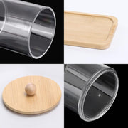 Tbestmax 10 Oz Cotton Swab/Ball/Pad Holder with Vanity Tray, Qtip Apothecary Jar, Clear Bathroom Containers Dispenser for Storage 3 Pack Wood Lids - brown