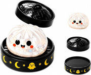 Halloween Spooky Glitter Dumpling Squishies Toys, Dumplings Stress Balls for Adults Fidget Toy with Steamer, Cute Halloween Decor Ghost Bao Bun Squishes for Anxiety Relief, Orange - White