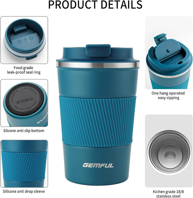 GEMFUL Travel Coffee Mug Stainless Steel Vacuum Ice and Hot Drinks Insulated Tumbler for Home Office Outdoor Works, 380ml, Pink