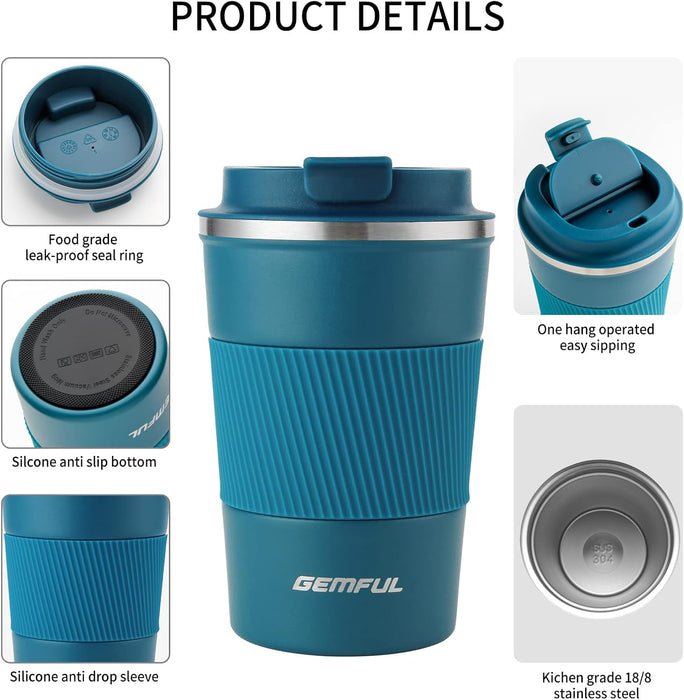 GEMFUL Travel Coffee Mug Stainless Steel Vacuum Ice and Hot Drinks Insulated Tumbler for Home Office Outdoor Works, 380ml, Pink