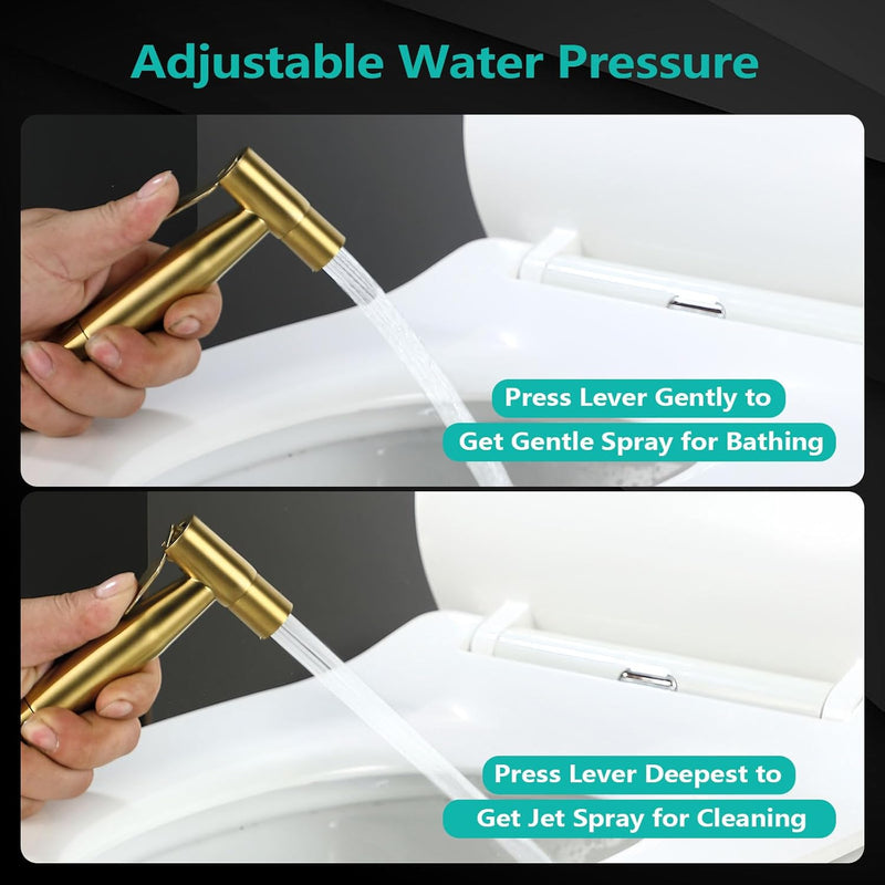 BARROCK All Metal Stainless Steel Hand Held Bidet Sprayer for Toilet, High Pressure Sprayer Head Brushed Gold