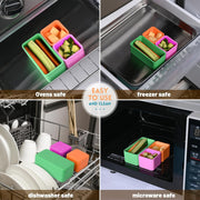 3 Pieces Set Versatile Silicone Lunch Box Dividers,Lunch Containers Accessories,4 inch Rectangular and 2 inch Square.(Green+Orange+Purple)
