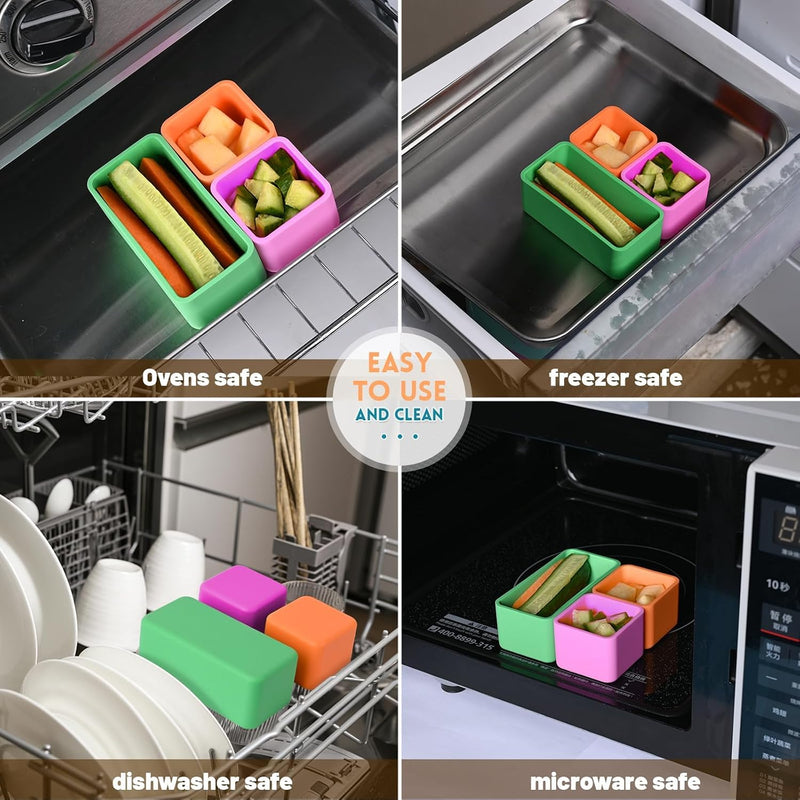 3 Pieces Set Versatile Silicone Lunch Box Dividers,Lunch Containers Accessories,4 inch Rectangular and 2 inch Square.(Green+Orange+Purple)