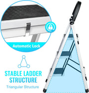 Foldable Ladder 3 Steps, Home Folding Step Stool with Wide Anti-Slip Pedal, Adults Folding Sturdy Steel Ladder for Home,Kitchen, Garden, Office
