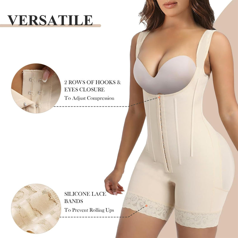 MOODEEY Body Shaper for Women, Fajas Colombianas Shapewear Tummy Control, Garment Post Surgery Butt Lift Postpartum Waist Trainer with Bones
