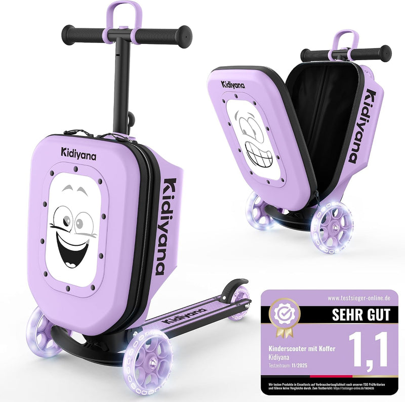 Scooter Suitcase, Children's Suitcase with Scooter and LED Wheels, Height-Adjustable Handlebar, A5 Viewing Window, 7 cm Storage Space, Suitable as Hand Luggage, Children's Scooter Gift from 2 - Ø¨ÙÙØ³Ø¬Ù Ø­ÙÙØ¨Ø© Ø§ÙØ³ÙÙØªØ±