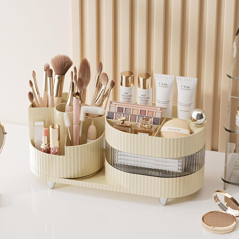 Makeup Organizer, 2025 New Rotating Makeup Organizer for Vanity, Vecolla 3 Layer Large Cosmetic Skincare Storage Organizer for Perfume,Makeup Brush Holder,Jewelry(White)