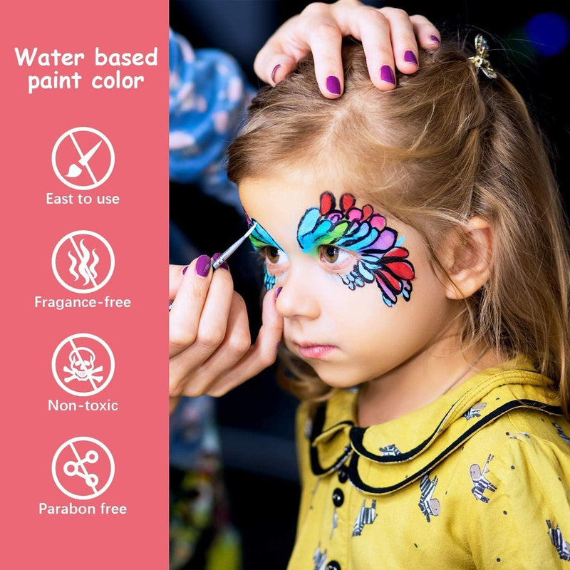 DELFINO Body Painting Face Paint Kit, 15 Color Non-Toxic Professional Palette Washable with Brush for Kids for Art Show Halloween Party Colsplay Makeup Body Festive Face Paint Kids