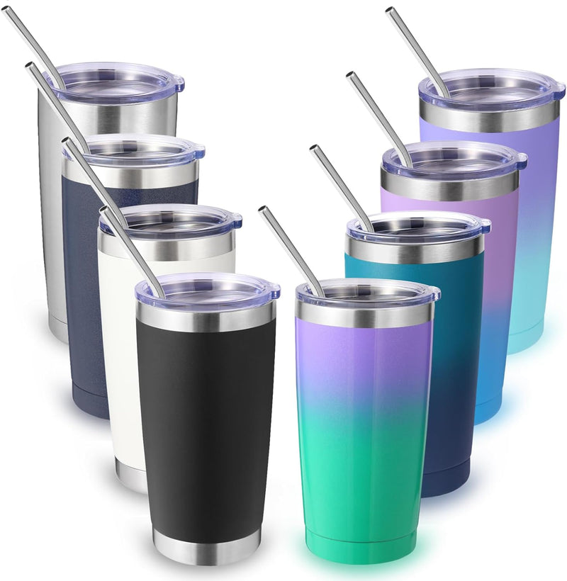 Volhoply 20oz Stainless Steel Tumbler with Lid and Straw,Double Wall Insulated Travel Iced Coffee Mug Fits Car Cup holder,Powder Coated Cups for Hot and Cold Drinks,Gifts for Women Men（White,1 Set）