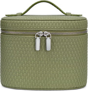 Makeup Bag Travel Makeup Bag with Compartments and Handle Portable Toiletry Bag for Women - Small Weave-green