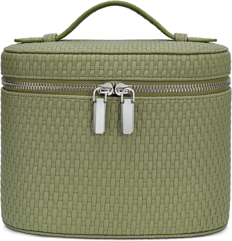 Makeup Bag Travel Makeup Bag with Compartments and Handle Portable Toiletry Bag for Women - Small Weave-green
