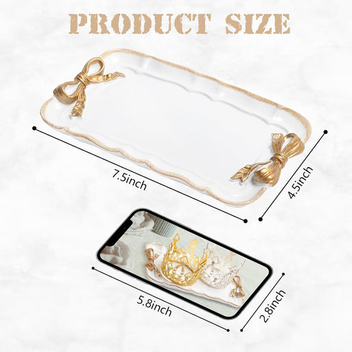 Warmtree Vintage Decorative Tray Towel Tray Storage Tray Dish Plate Fruit Trays Rings Chain Bracelets Earrings Trays Cosmetics Jewelry Organizer Retro Design Bow-Knot Resin Plate (White) - White