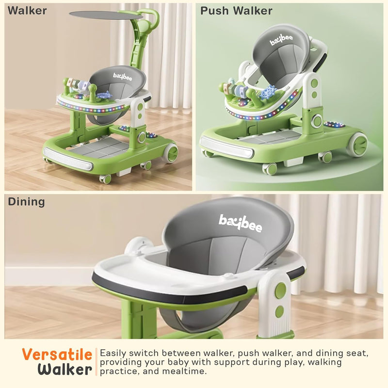 Baybee 3 in 1 Baby Walker with Parental Push Handle 3 Adjustable Height, Lights & Musical | Toddler Activity Walker for Kids | Baby Push Walker for Baby Boy Girl 6 to 18 Months (Green)