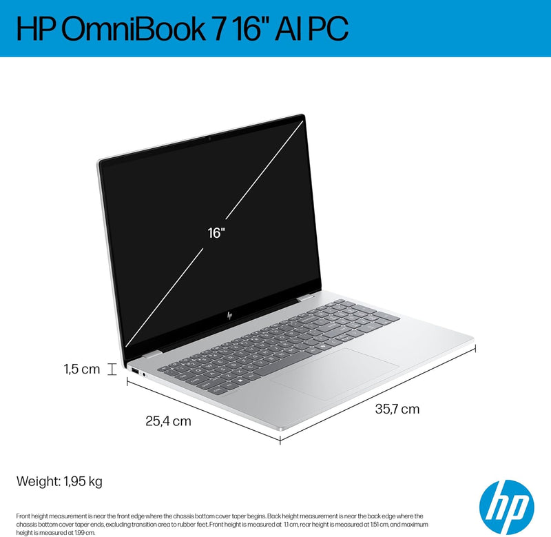 OmniBook 7 Laptop 2025 Model 16" WQXGA Intel Core Ultra 7-255H 32GB RAM 1TB SSD Windows 11 Glacier silver Standalone 16-AY0002NE En-Ar Keyboard UAE Version