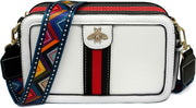 Designer Bee Purse Fashion Crossbody Bags with Pearl for Women Pu Leather Shoulder Clutch Handbags - White