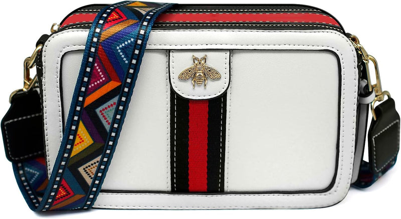 Designer Bee Purse Fashion Crossbody Bags with Pearl for Women Pu Leather Shoulder Clutch Handbags - White