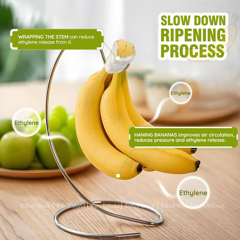 Banana Holder Stand - Stainless Steel Kitchen Counter Tree Hook for Bananas, Grapes & Vine Tomatoes, Prevents Bruising & Extends Freshness