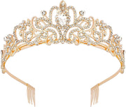 Shining Diva Fashion Crystal Tiara and Crown for Women Stylish Headband Crowns with Comb Tiaras for Girls Kids Queen Princess Wedding Bridal Birthday Gift Hair Accessories - 01 Gold