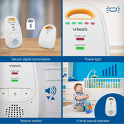 VTech DM111 Upgraded Audio Baby Monitor. 1 Parent Unit with Rechargeable Battery, Best-in-Class Long Range, Digital Wireless Transmission, Crystal-Clear Sound, Plug & Play, Sound Indicator & Alerts