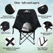 SKY-TOUCH Portable Beach Chairs, Black Multi-Use Camping Chairs, Lightweight Folding Camping Chair with High Back Padded and Carry Bag for Outdoor Travel, Fishing, Hiking, Picnic, Beach, Max 400 lbs
