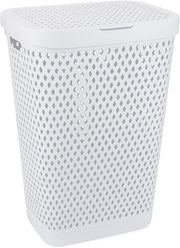 Premium Plastic Laundry Basket with Lid 55 Litre Durable & Ventilated Clothes Hamper for Laundry Storage Large Capacity, Lightweight & Easy to Carry Random Colors (White or Grey)