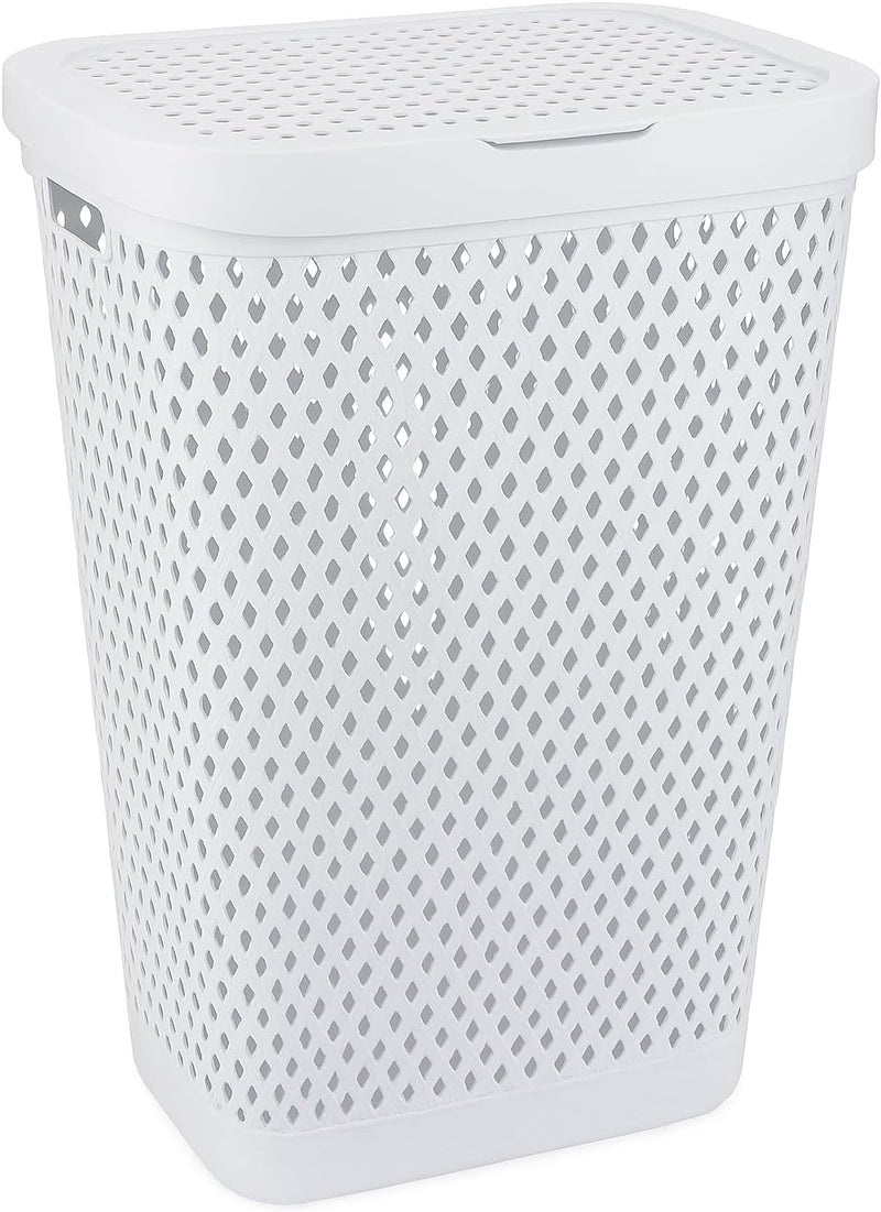 Premium Plastic Laundry Basket with Lid 55 Litre Durable & Ventilated Clothes Hamper for Laundry Storage Large Capacity, Lightweight & Easy to Carry Random Colors (White or Grey)