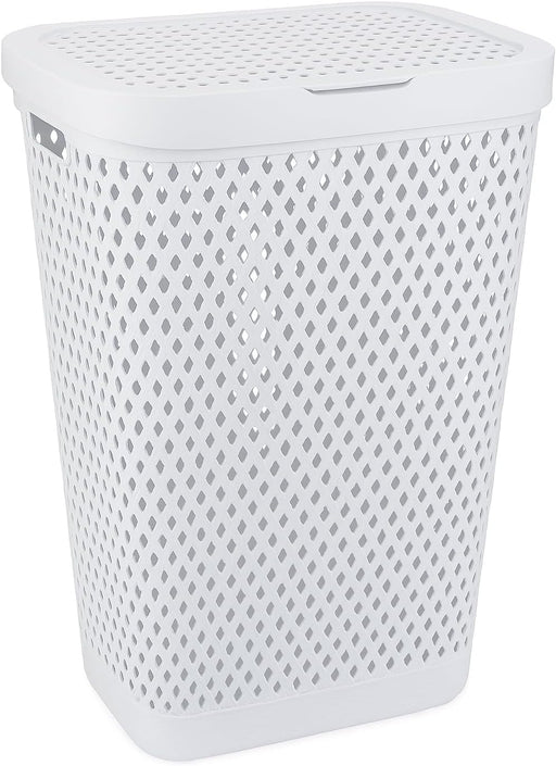 Premium Plastic Laundry Basket with Lid 55 Litre Durable & Ventilated Clothes Hamper for Laundry Storage Large Capacity, Lightweight & Easy to Carry Random Colors (White or Grey)