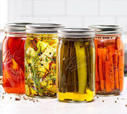 Premify 4pcs 32oz Glass Mason Jars with Airtight Lids Large Wide Mouth Canning Jars For Food Storage, Pickling, Fermenting, and Preserving -Clear Glass Containers for Kitchen Organization