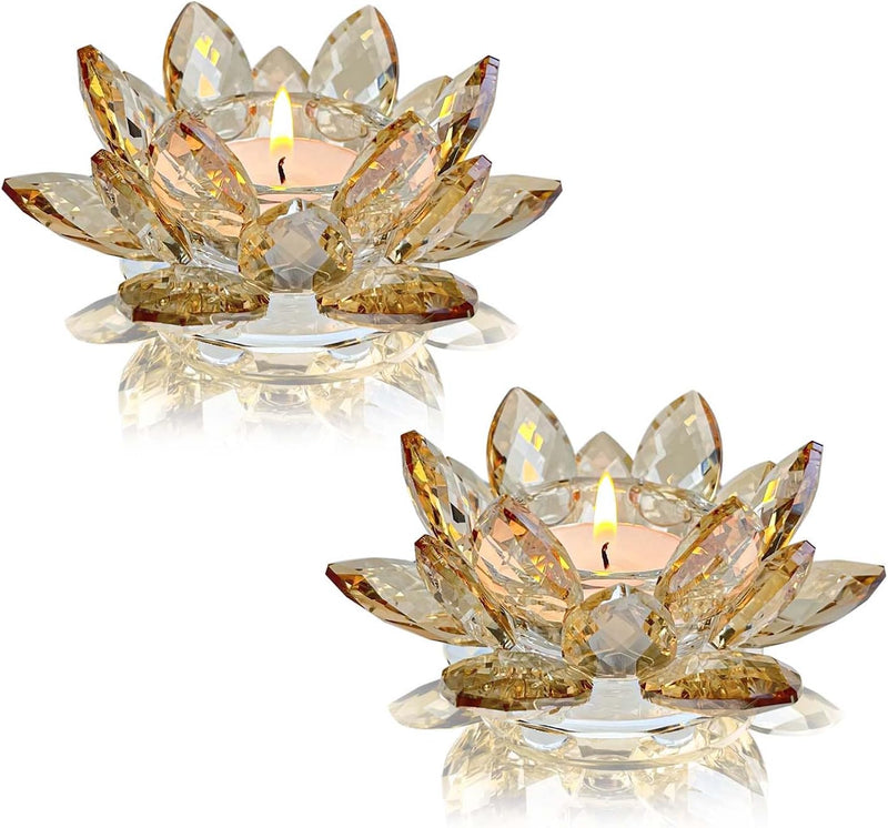 Kolnlala Crystal Lotus Flower Tealight Candle Holders/Glass Tea Light Candlestick Decor Decoration for Christmas Home Wedding Party… (Clean 1pc)