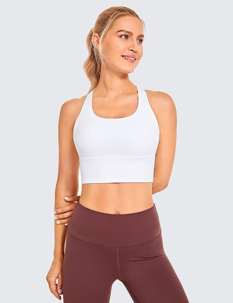 CRZ YOGA Women's Longline Strappy Sports Bras for Women Wirefree Padded Yoga Bras Tops