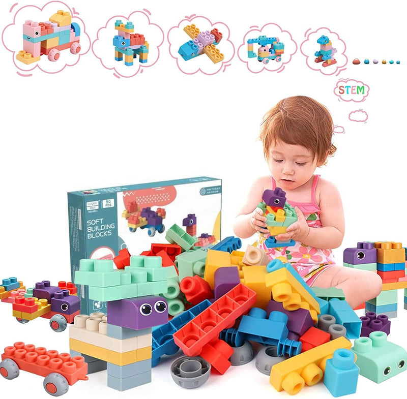 AM ANNA Soft Building Blocks Toys,20 Pcs Building Block Early Educational Sets Learning&Development Toys Stacking Block Kit for Toddlers Baby 1-5 Years Old Bath Toy,Can Be Boiled And Bitten