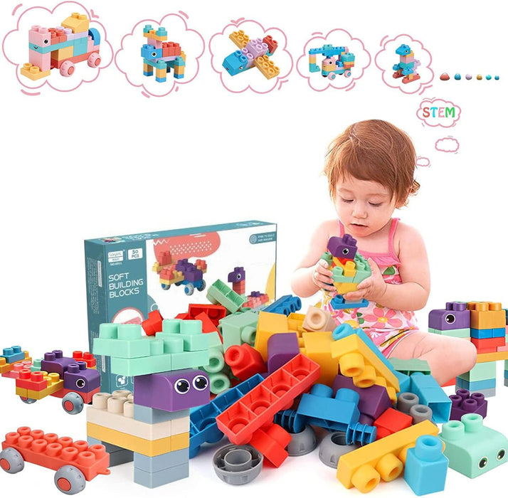 AM ANNA Soft Building Blocks Toys,20 Pcs Building Block Early Educational Sets Learning&Development Toys Stacking Block Kit for Toddlers Baby 1-5 Years Old Bath Toy,Can Be Boiled And Bitten