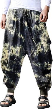 Men Hippie Harem Pants Baggy Linen Boho Yoga Casual Trouser - Style B06